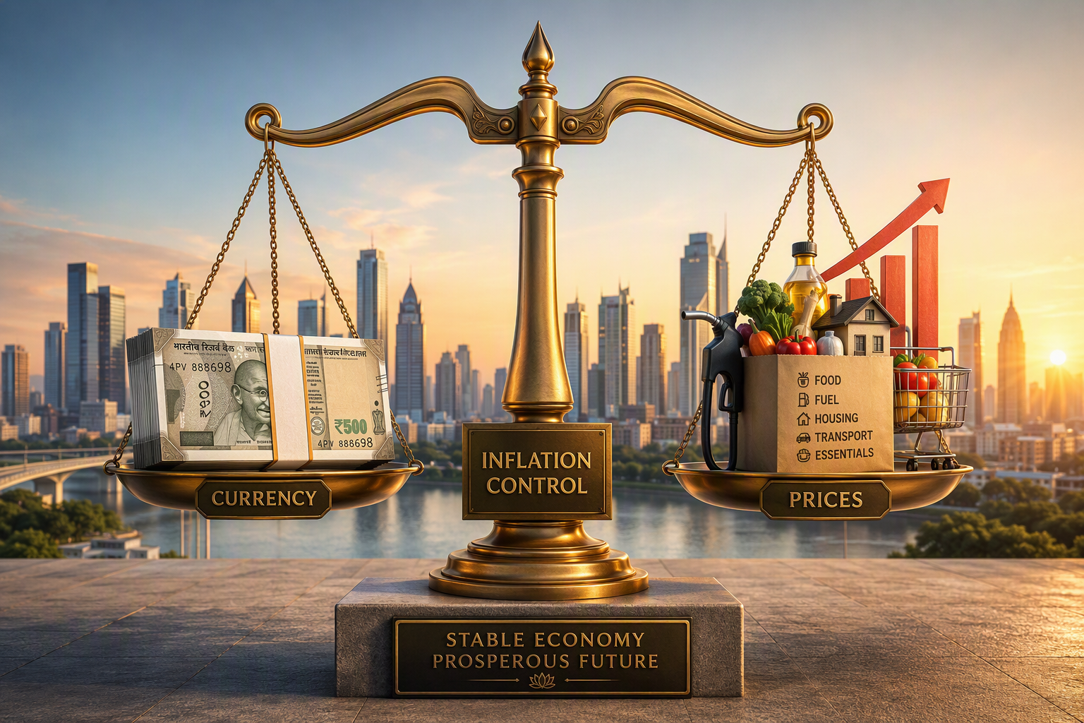 Scale balancing money and prices